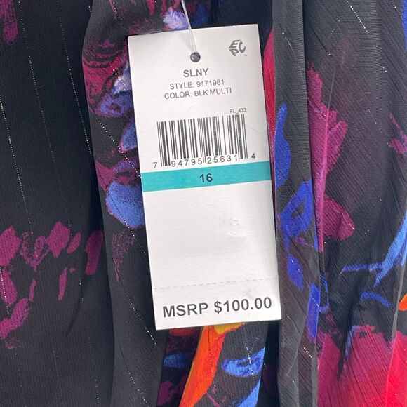 S.L. Fashions Tiered Cocktail Party Sheath Dress 16 Ruffled Black Floral Fairy - Picture 6 of 6